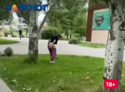 В 20 метрах от общепита посреди дороги женщина села справлять нужду в Волжском: видео