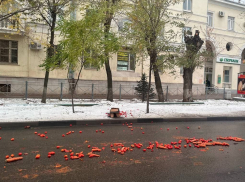 Дорогу в Волжском засыпали овощами