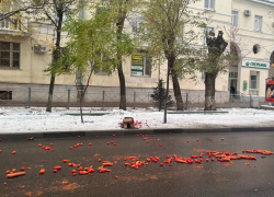 Дорогу в Волжском засыпали овощами