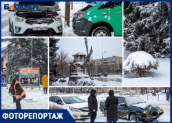 Заснеженные дороги, пробки и аварии: фото последствий аномального снегопада в Волжском
