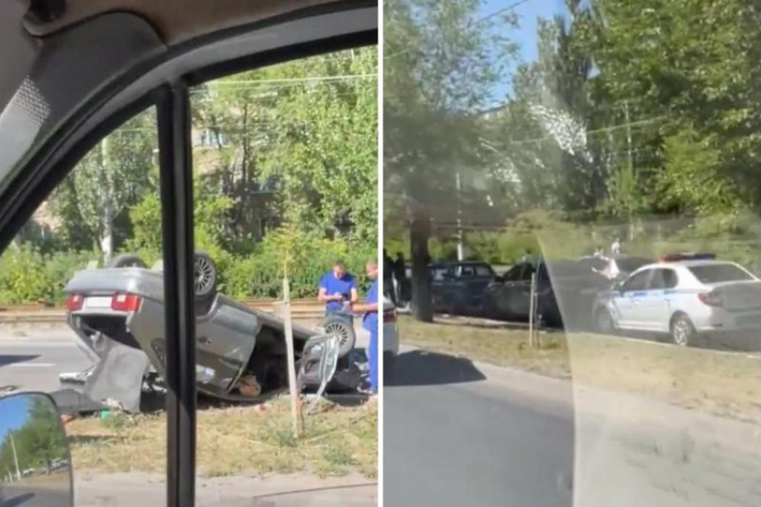 Авария с перевернутой на крышу девяткой в Волжском попала на видео