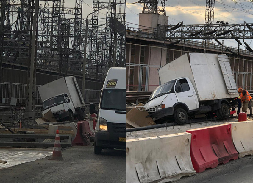 Водитель заснул: грузовик выехал на ремонтируемую полосу на Волжской ГЭС