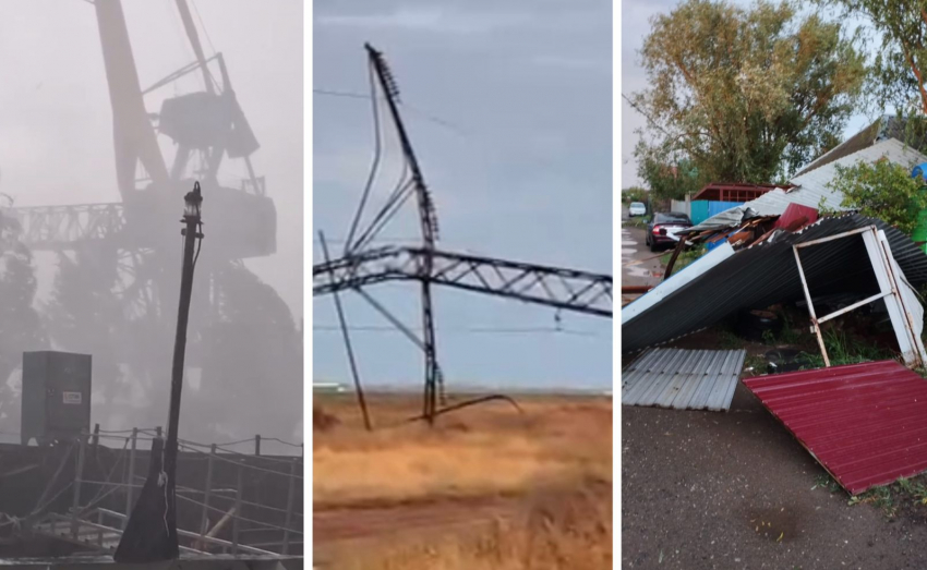 Снесенный ветром кран в речпорту, поваленные ЛЭП и дома: жуткие последствия урагана в Волжском