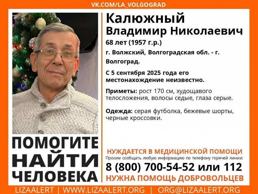 Нужна медпомощь: в Волжском без вести пропал пенсионер в бежевых шортах