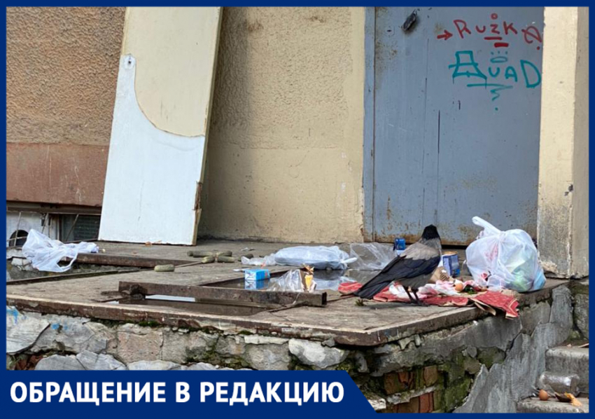 Руины у входа в подъезд и грязь: коммунальщики в Волжском наплевали на помойку у жилого дома