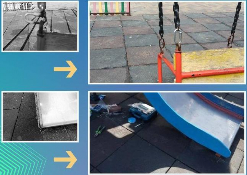 В Волжском сквере отремонтировали опасную для жизни детей площадку после жалобы 